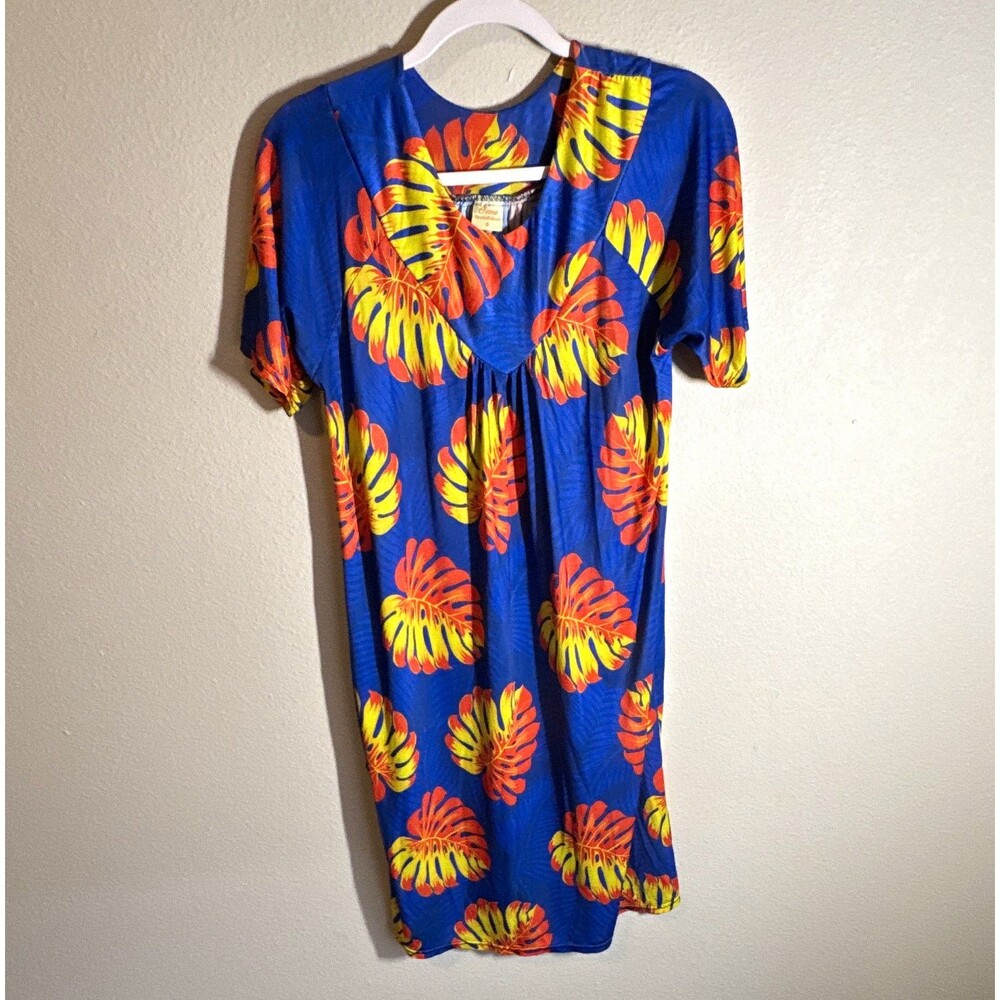 Groves Marshall Islands Women’s Shift Dress S Blue Multi Floral V-Neck Knee